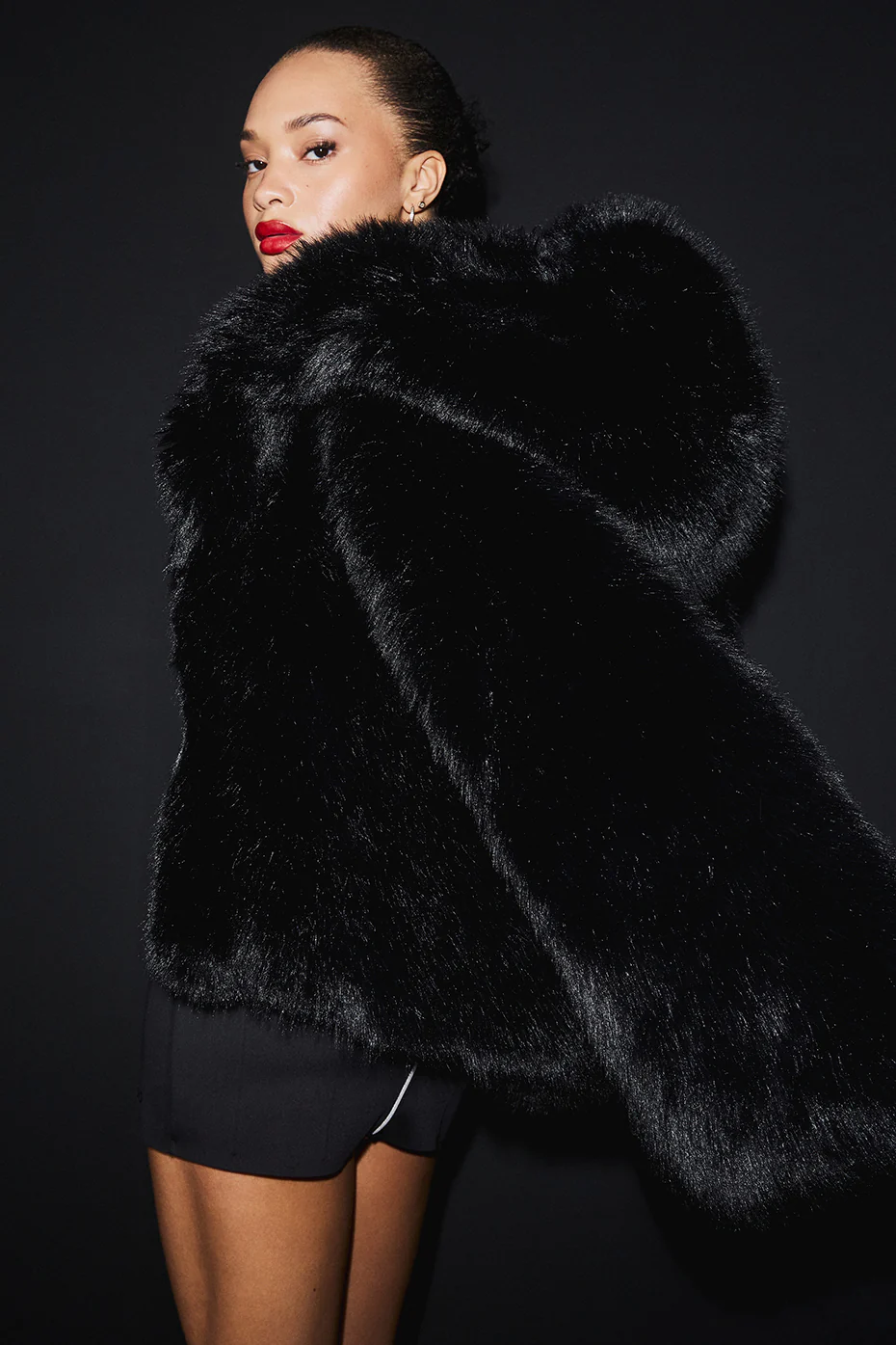 Opulent Faux Fur Statement Jacket - Black