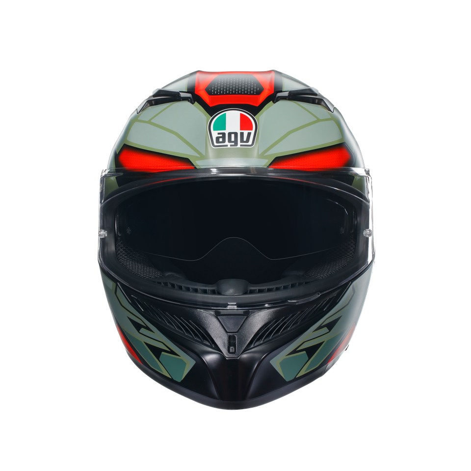 K3 DECEPT MATT BLACK/GREEN/RED - MOTORBIKE FULL FACE HELMET E2206