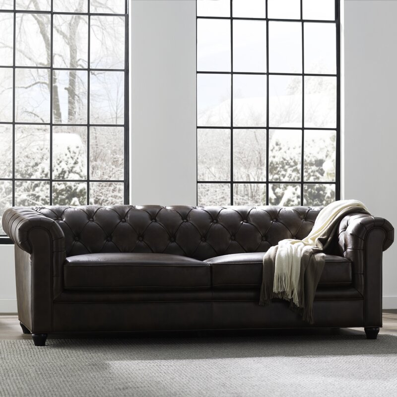 Owen 84” Genuine Leather Rolled Arm Chesterfield Sofa