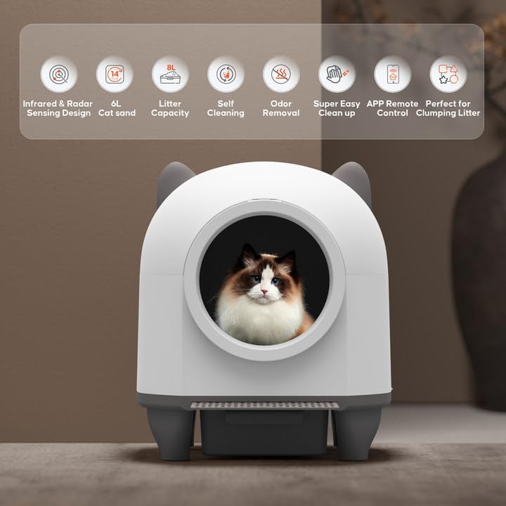 Self Cleaning Cat Litter Box - 80L Large Automatic Litter Box, Multi cat can use, 1 Roll Garbage Bags, App Control, Automatic Cat Litter Box Self Cleaning, aWhite