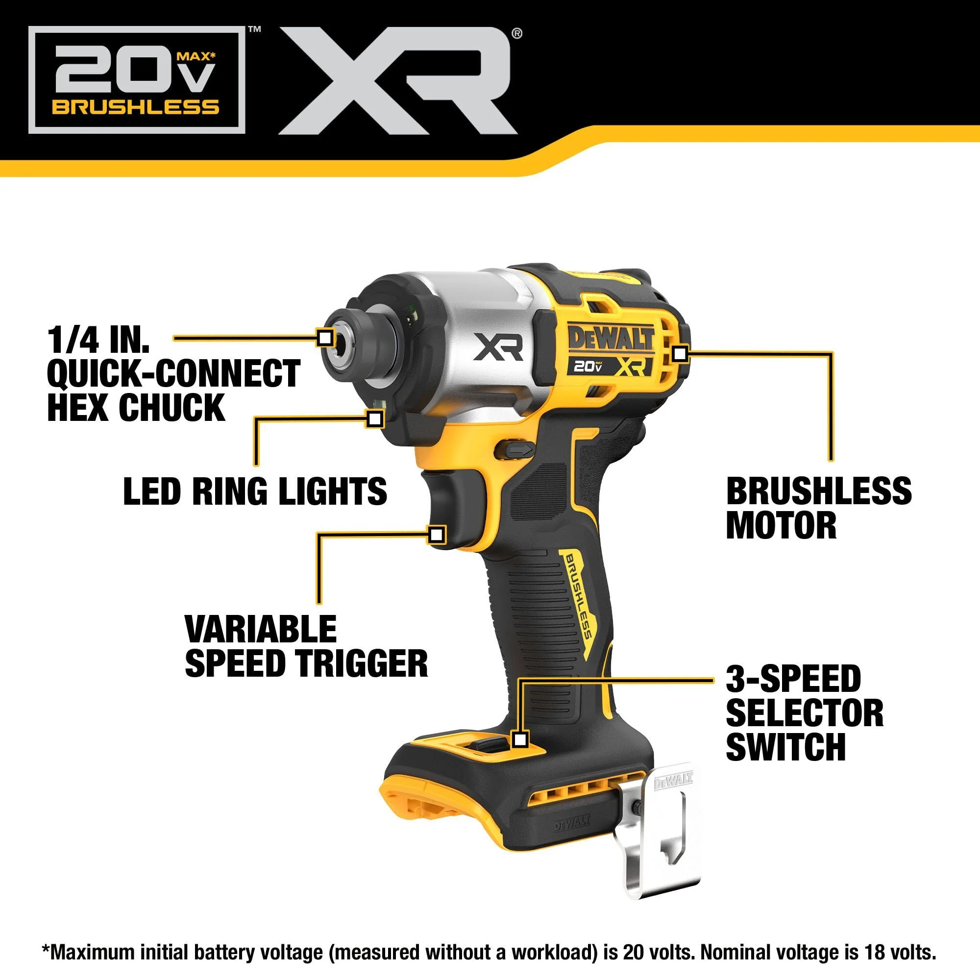 DEWALT 20V MAX XR Impact Driver, Brushless, 1/4