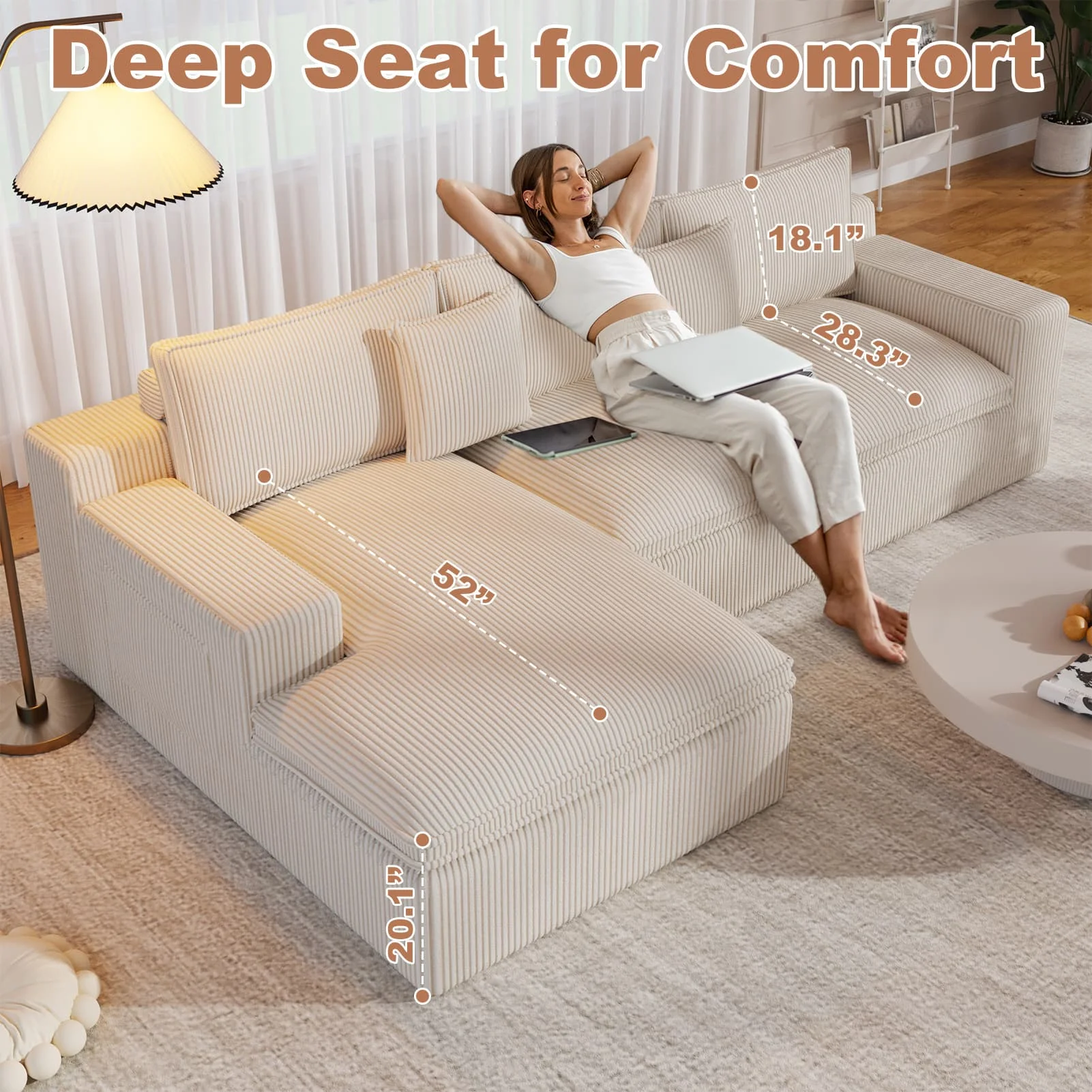 108�� Modular Sectional Sofa, Cloud Sectional Couch with Deep Seat, Modern Modular L-Shape Sofa Couch with Chaise,Upholstered Couches for Living Room Bedroom