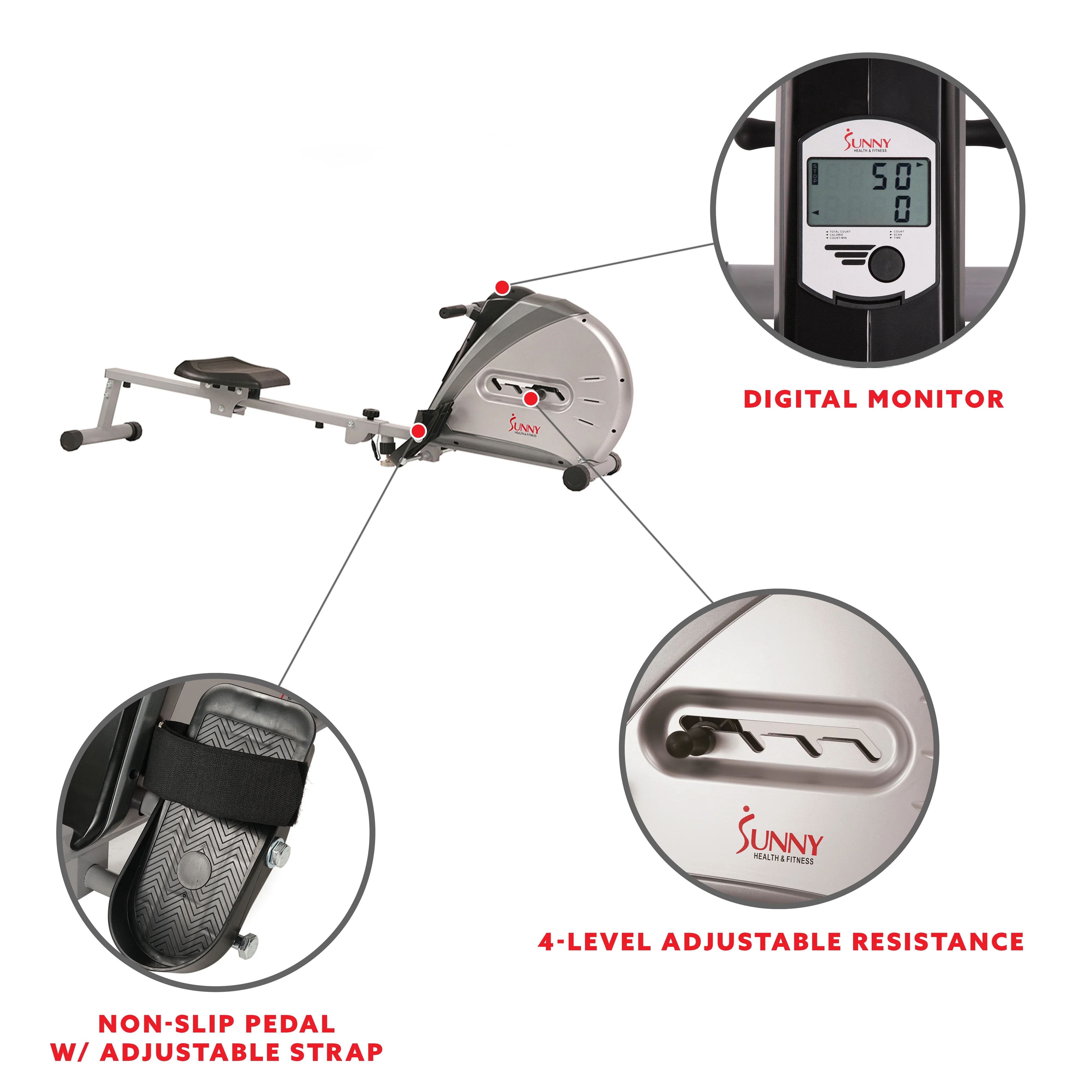 Sunny Health & Fitness Elastic Cord Rowing Machine Rower Full Body Gym Workouts w Free SunnyFit® App Membership SF-RW5606