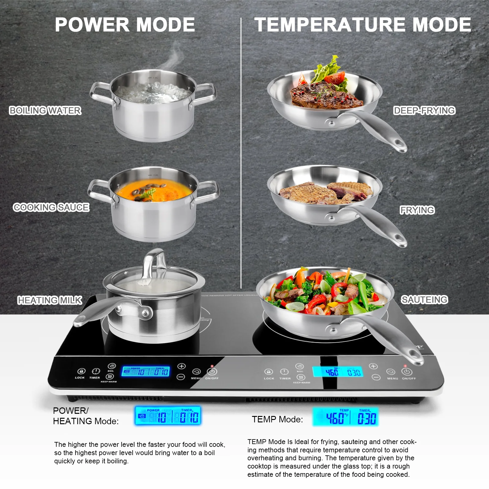 Duxtop LCD Portable Double Induction Cooktop, 1800W Electric Countertop Burner, 9620LS/BT-350DZ