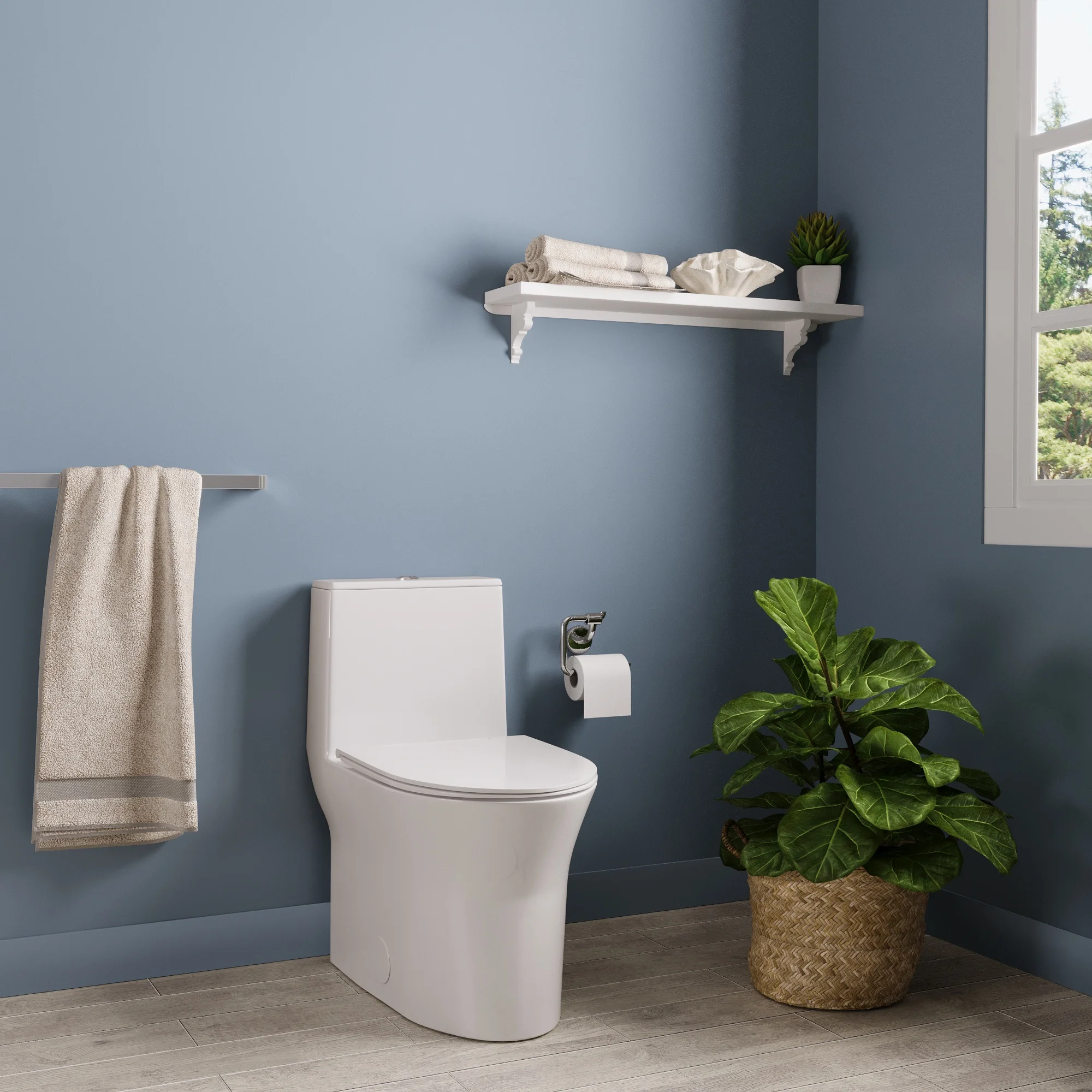 DV-1F0250 One Piece Toilet For Bathroom, Modern Bathroom Toilet with Dual Flush 1.1/1.6 Gpf Fully Skirted Toilets(Soft Close Seat)
