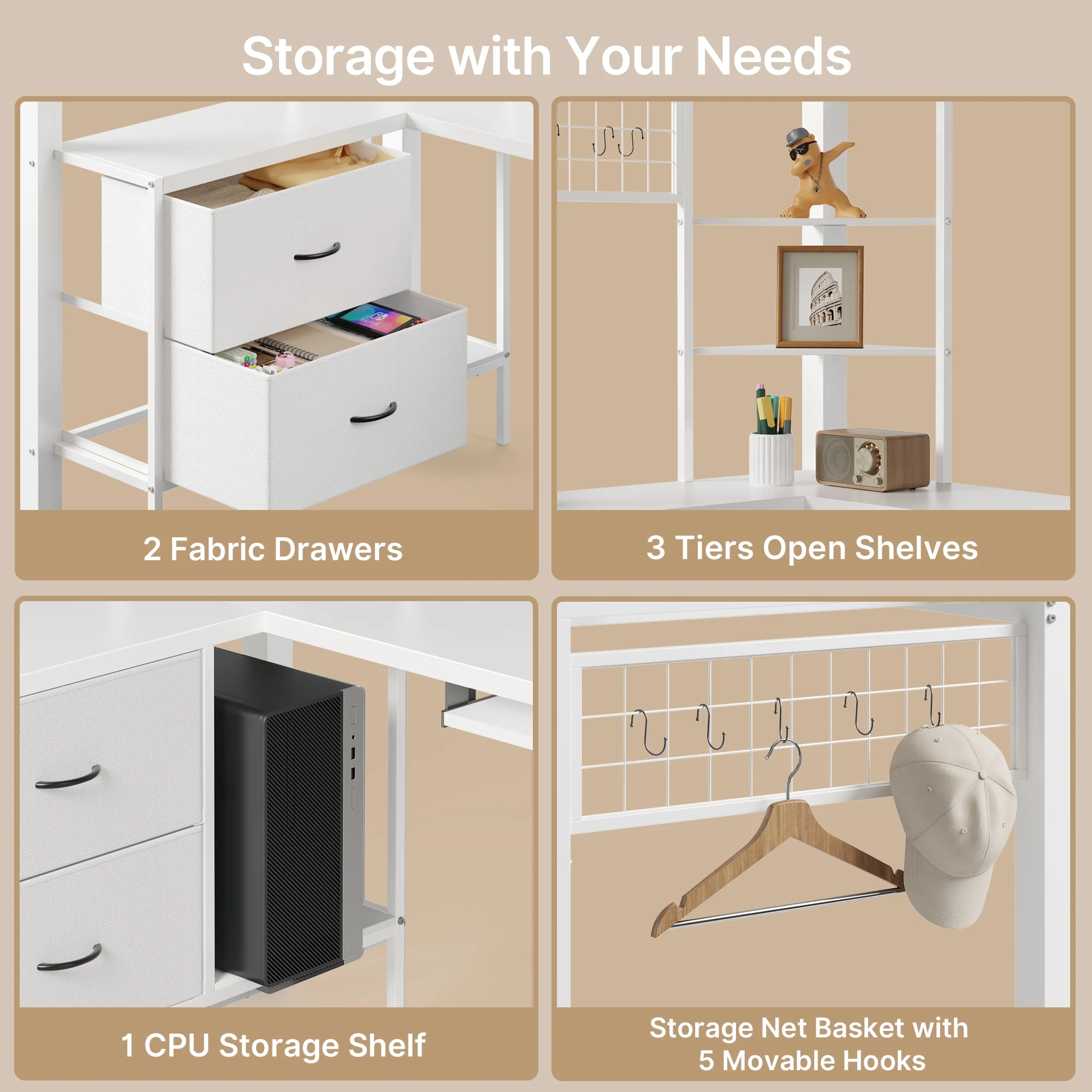 Lofka Twin Loft Bed with L-Shaped Desk, RGB Lights & Charging Station, 400lb Capacity Metal Frame, 3 Shelves & 2 Drawers, Easy Assembly��White