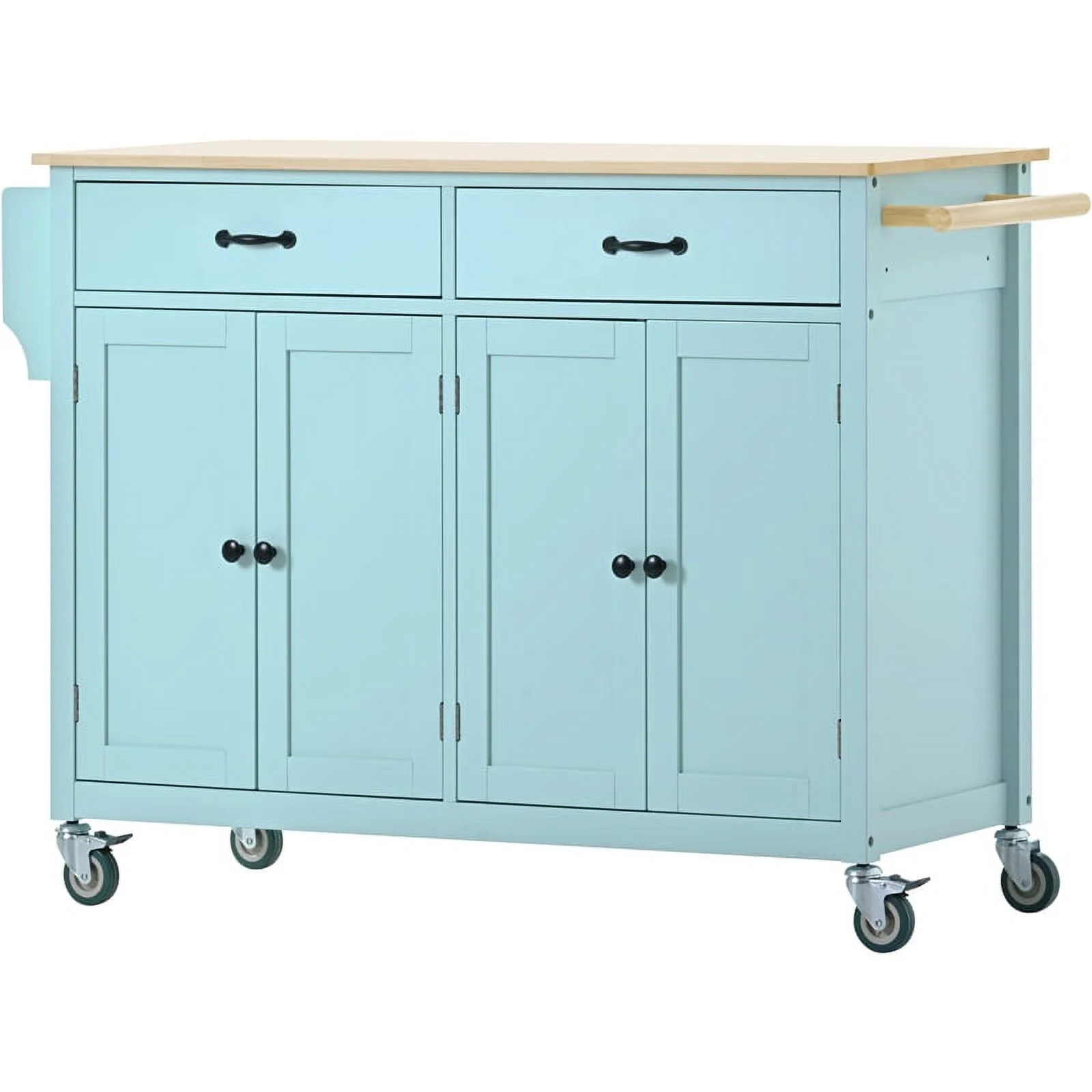 Kitchen Storage Islands&Carts with Solid Wood Top and Locking Wheels, Kitchen Island Cart with 4 Door Cabinet and Two Drawers, Kitchen Cabinets for Kitchen and Dining Room, Green