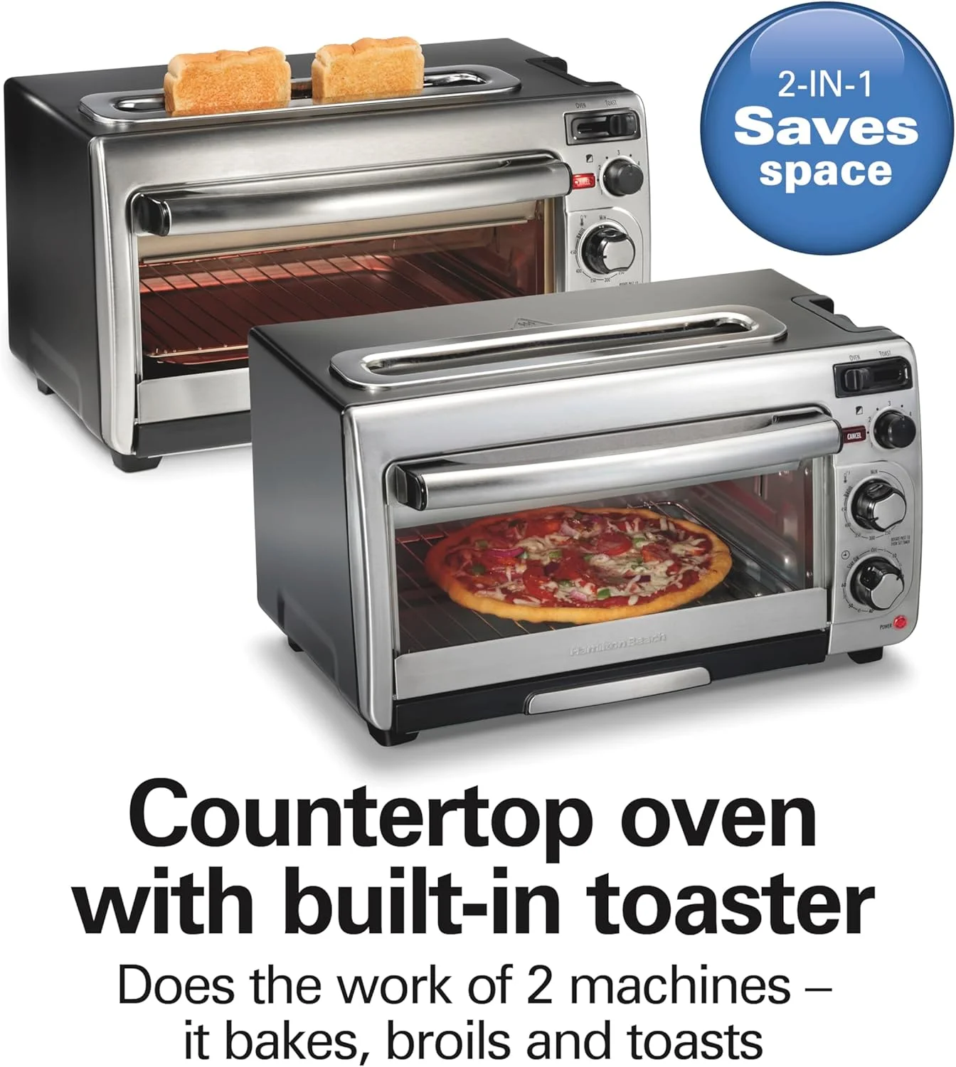 2-in-1 Countertop Toaster Oven and Long Slot 2 Slice Toaster, 60 Minute Timer and Automatic Shut Off, Shade Selector, Stainless Steel (31156)