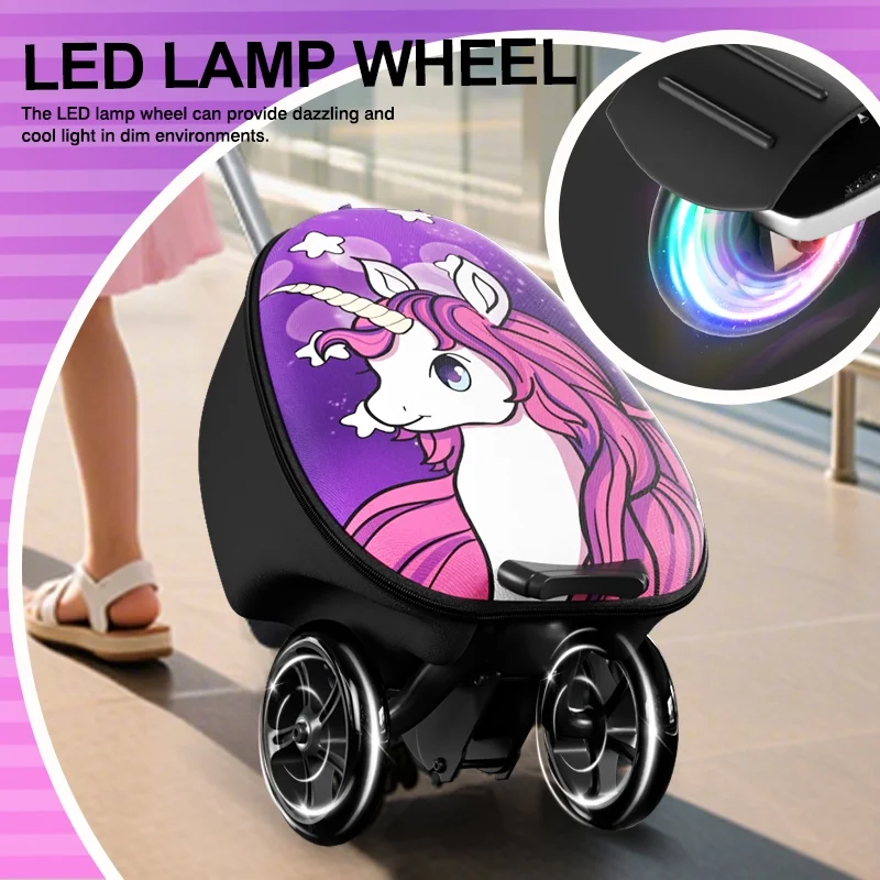 EAYSG 2-in-1 Kids Scooter Luggage with LED Lights,Ride-On Carry-On Suitcase for Children Ages 5-12, Foldable, Lightweight Travel Suitcase,Purple