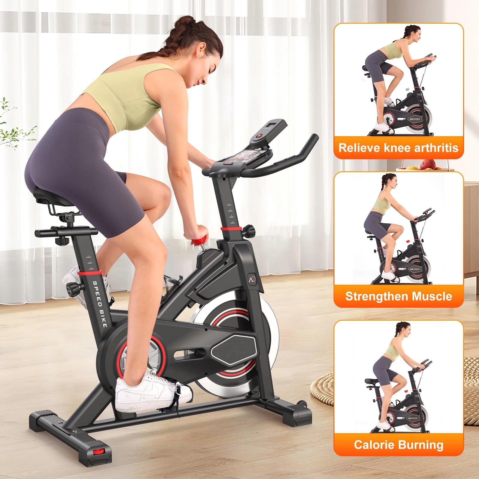 Exercise Bike Indoor Stationary Cycling Bike with 300lbs Weight Capacity,100% Resistance Adjustment Range, Heavy Flywheel, Comfortable Seat Cushion & LCD Monitor