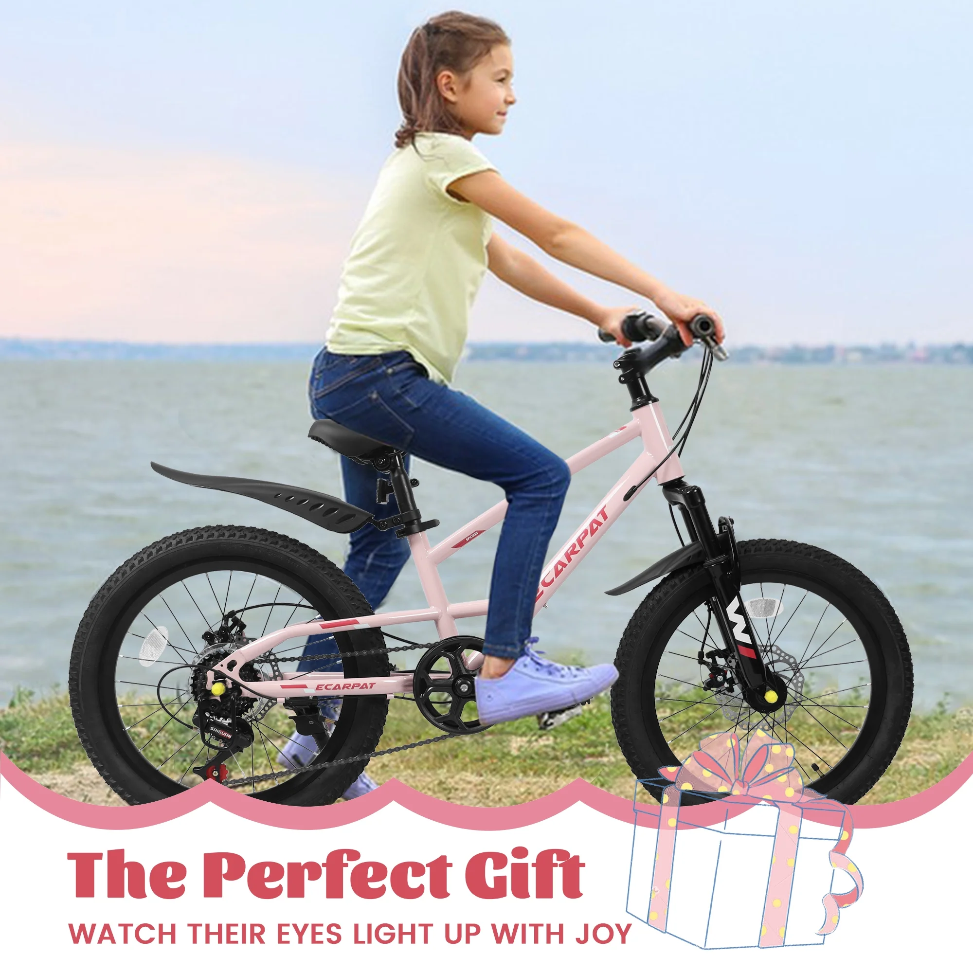 Kids' Bicycles 20 Inch Mountain Bike For Boys Girls Ages 5-10, 7 Speed Mtb Summer Travel Birthday Gifts Children Bicycles