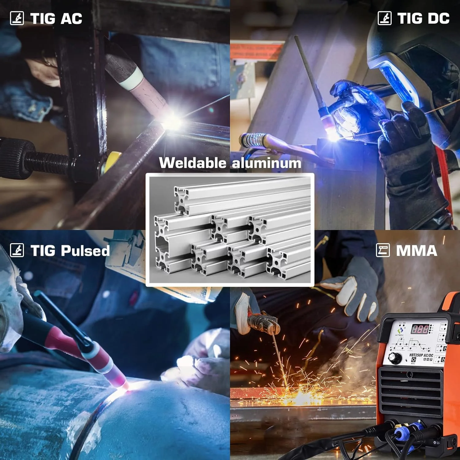 HITBOX 200A AC/DC Aluminum Tig Welder with Pulse, IGBT 2T/4T  Digital Inverter STICK/TIG 220V TIG Welding Machine