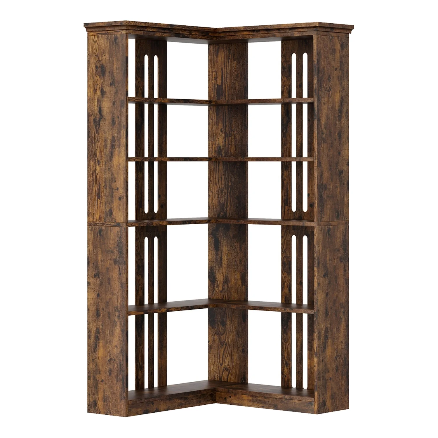 EuKer 5 Tier Corner Bookcase, L-Shaped Bookshelf with Large Storage Capacity for Living Room, Bedroom, Office (Half Panel, Retro Brown)