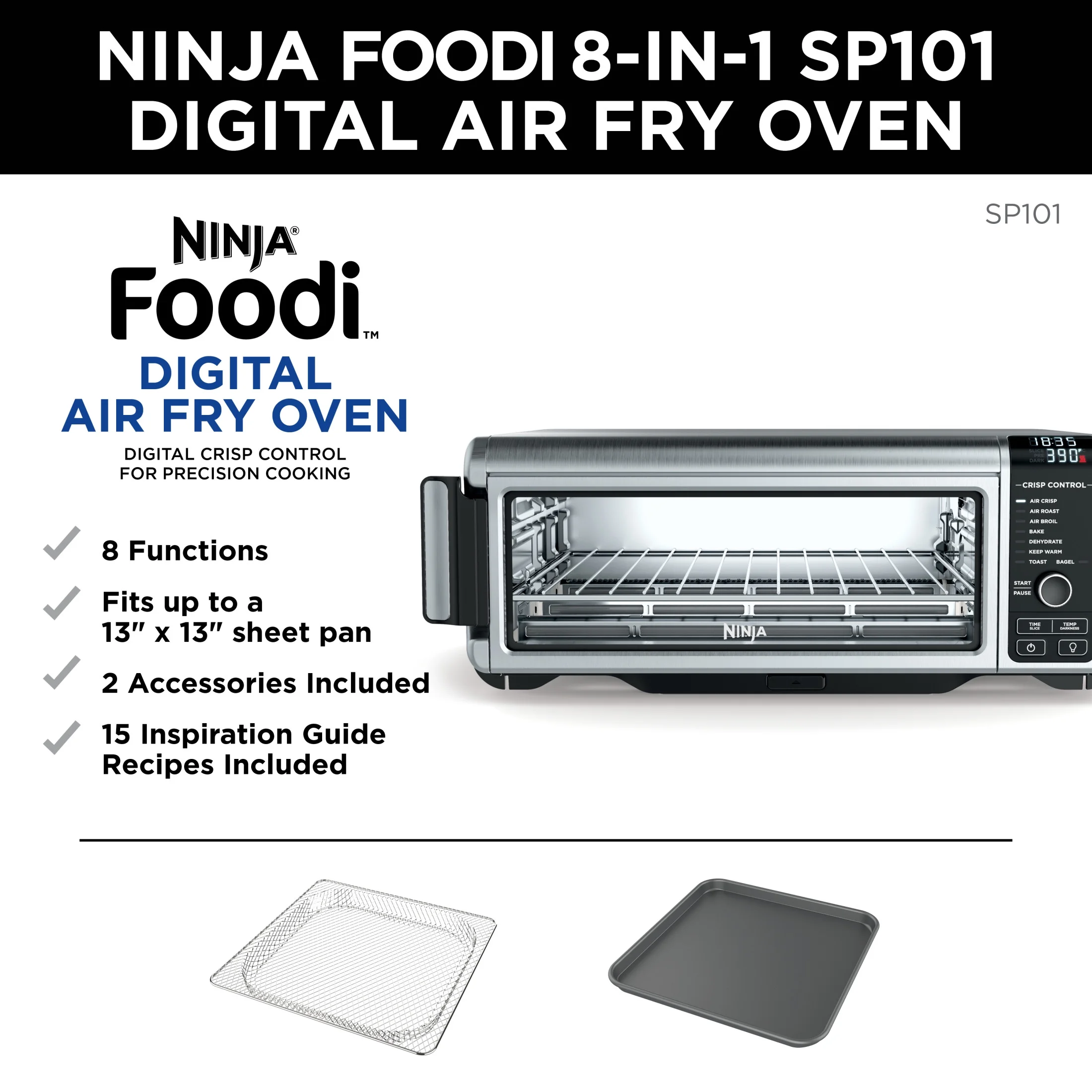Ninja?? SP101 Foodia?�� 8-in-1 Digital Air Fry Oven, Flip-Away for Storage, Dehydrate, Keep Warm